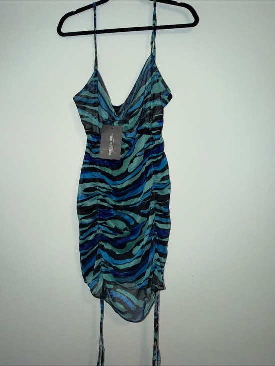PrettyLittleThing Dresses & Skirts - PrettyLittleThing Blue and Teal Zebra Stripe Mini Dress